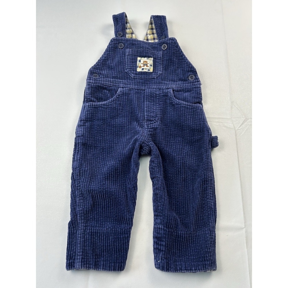 Vintage Carter's Baby 6–9M Corduroy Overalls Blue Plaid Lined 100% Cotton